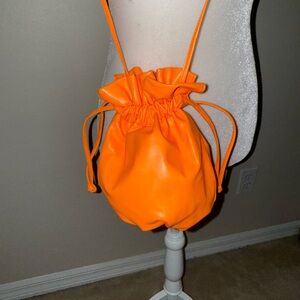 Faux Leather Vibrant Orange Drawstring Bag